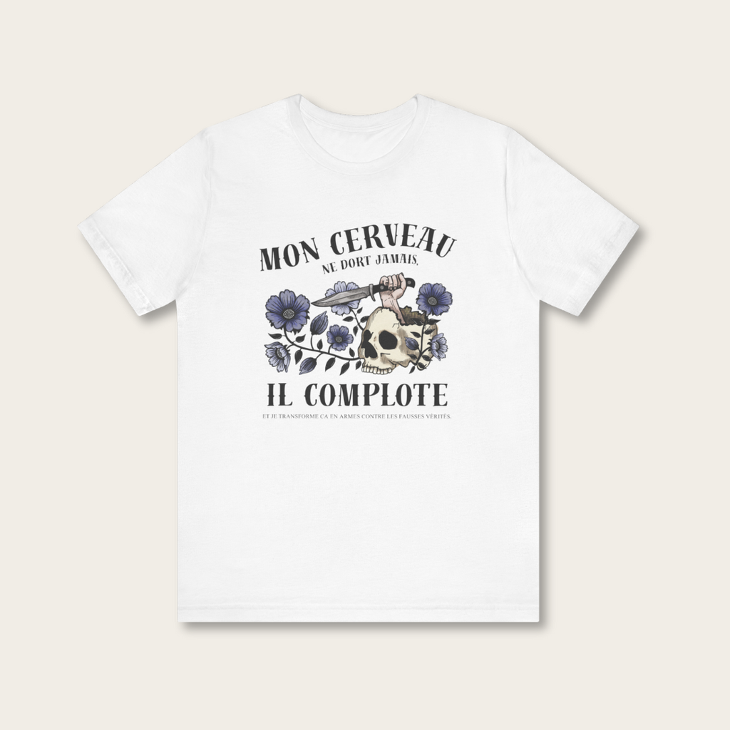 T-shirt blanc unisexe - Mon cerveau complote