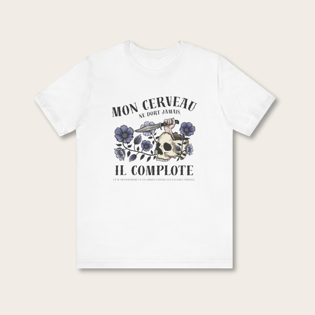 T-shirt blanc unisexe - Mon cerveau complote