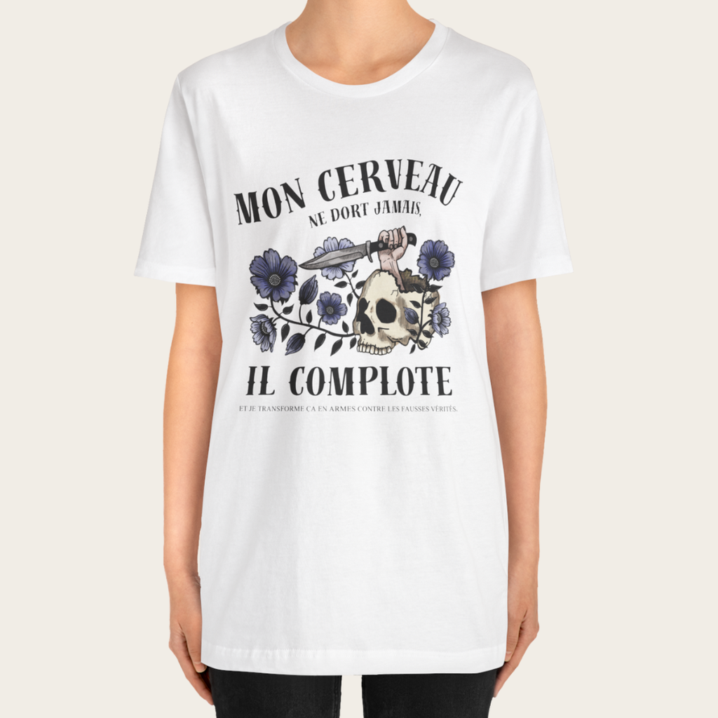 T-shirt blanc unisexe - Mon cerveau complote